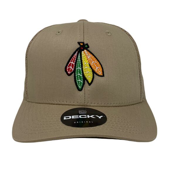 Indian Feather Bundle Trucker Hat in Khaki - Picture 3 of 7